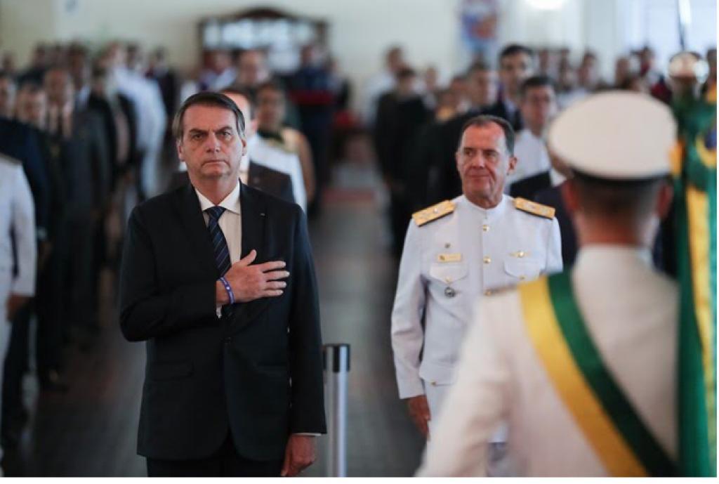 President Jair Bolsonaro at the military base during the official opening of the commemoration