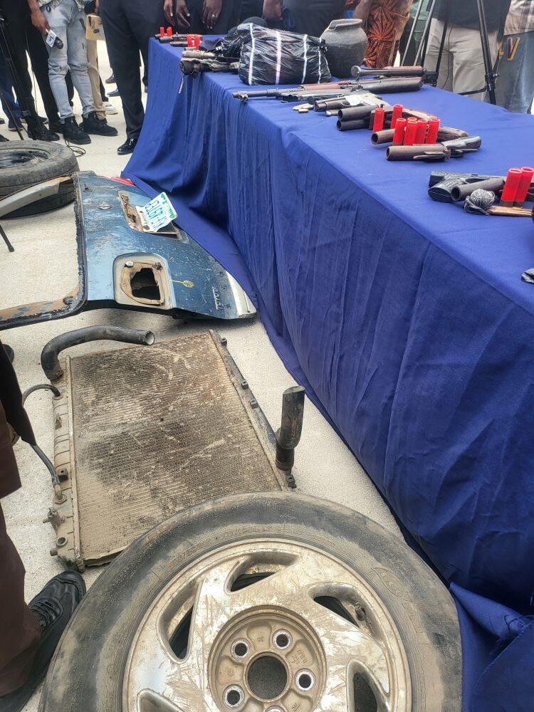 Police reveal what is left of a Sienna car hours after it was reported stolen in Lagos.